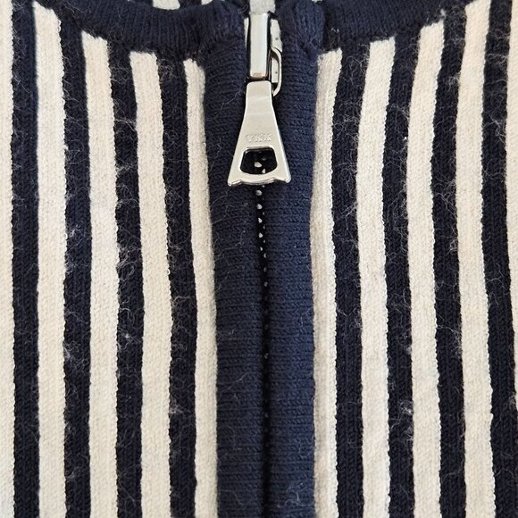 Theory Medium Stripe Blue White Stripe Jacket Asleen Geometric Knit Zip Blazer - Picture 4 of 11